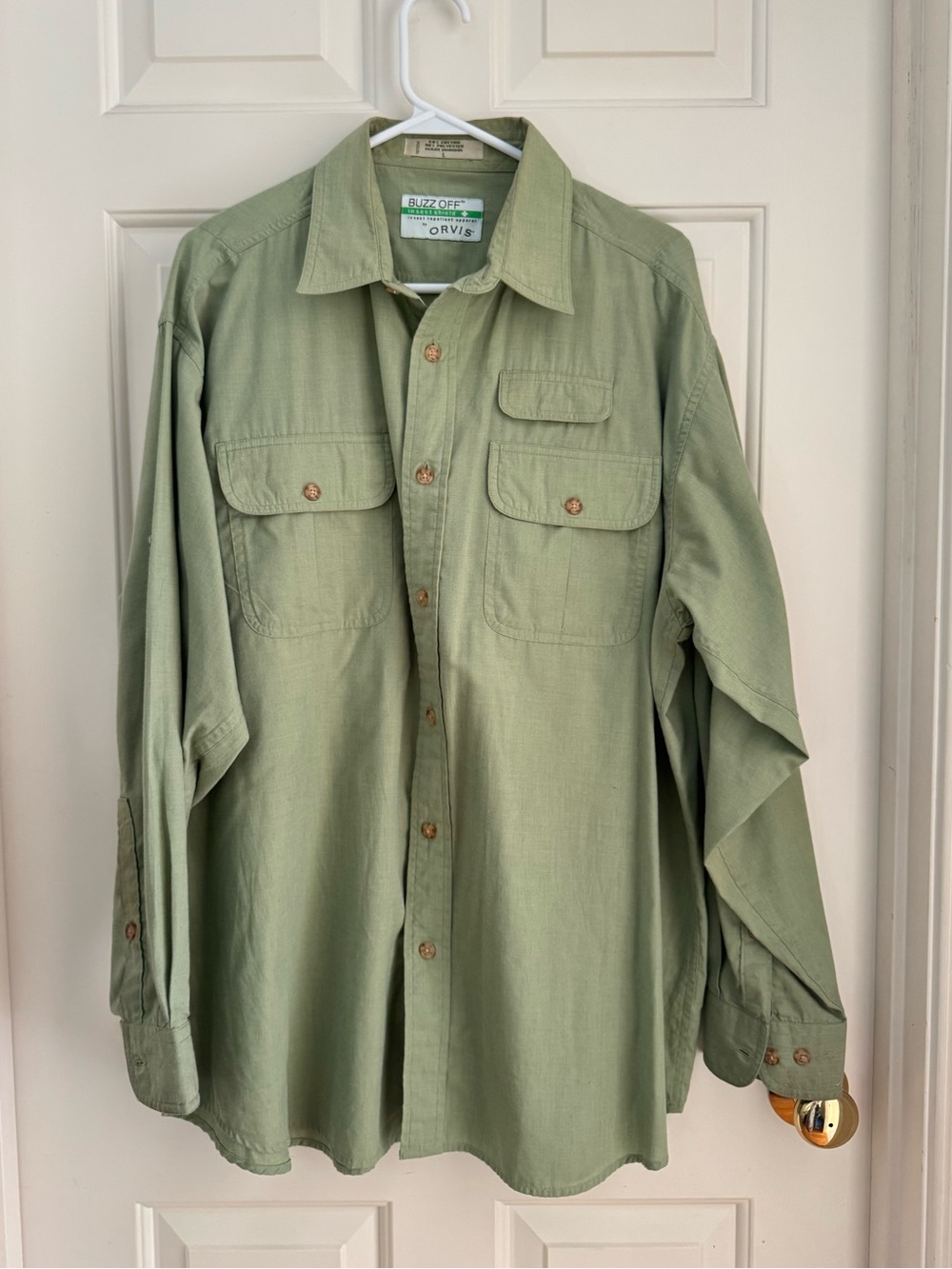 Vintage Orvis Buzz Off Green Button Down Shirt